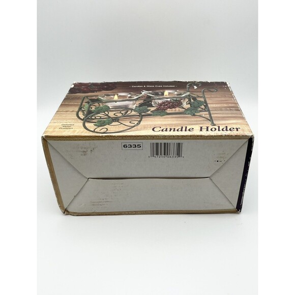 Vintage Giftco Grape Harvest Pushcart Candle Holder & 2 Glass Candles New In Box - Picture 9 of 9